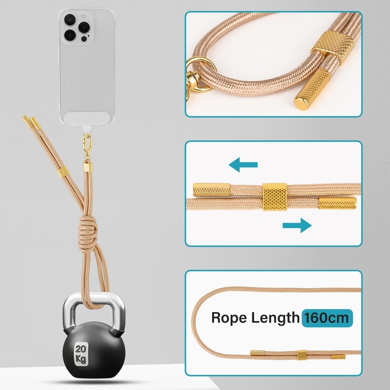 Husa Transparenta pentru iPhone 16 Pro, Antisoc, cu Snur Reglabil Integrat, Protectie Superioara, Auriu