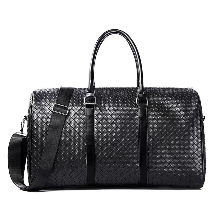 Екологична кожена чанта LEBLOU с регулируема презрамка и щипка за количка, голям капацитет и ефективна организация, идеална за пътуване и спортни дейности, черен цвят