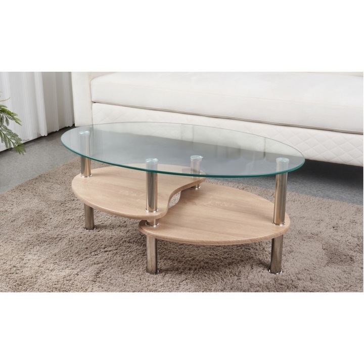 Masa de cafea cu blat de sticla KJCT156, 90 x 41 x 55 cm