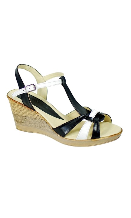 Sandale dama din piele naturala cu platforme 200193, Alb/Negru