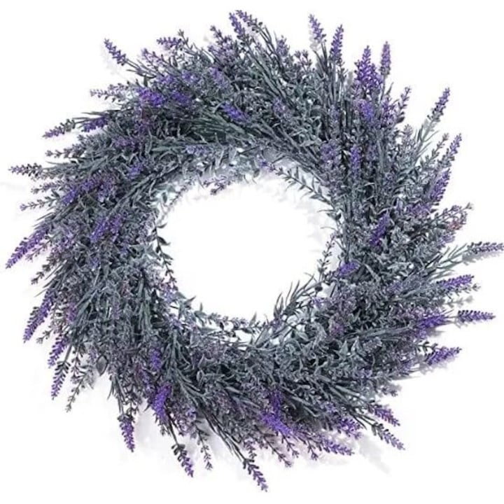 Coronita de Lavanda Artificiala 49 cm pentru Usa de la Intrare - Decor de Primavara-Vara, Protectie UV, Ideala pentru Nunta, Petreceri, Casa si Semineu