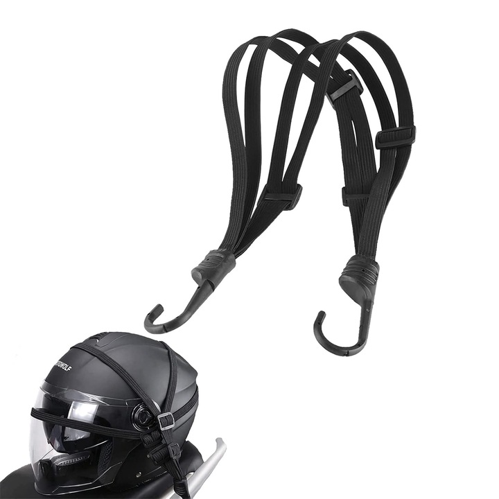 Coarda universala pentru bagaje pentru casca de motocicleta, snur elastic pentru motociclete de 58 cm Bandaj Curea elastica retractabila cu 2 carlige, negru