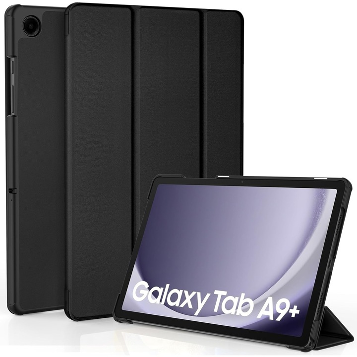 Калъф за таблет съвместим със Samsung Tab A9+/ A9 Plus，11 инча，2023 SM-X210/ X215/ X216, ултратънко покритие от PU кожа с функция за стойка и автоматично събуждане/заспиване, черно