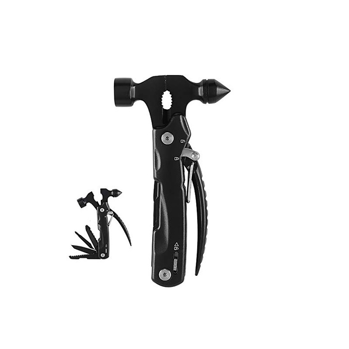 Set ciocan multifunctional cu cleste, siguranta, inox, portabil, pentru camping