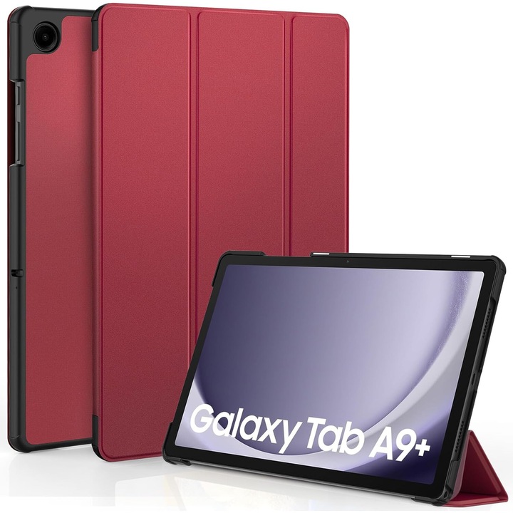 Калъф за таблет, съвместим със Samsung Tab A9+/ A9 Plus，11 инча，2023 SM-X210/ X215/ X216, ултратънко покритие от PU кожа с функция за стойка и автоматично събуждане/заспиване, червен