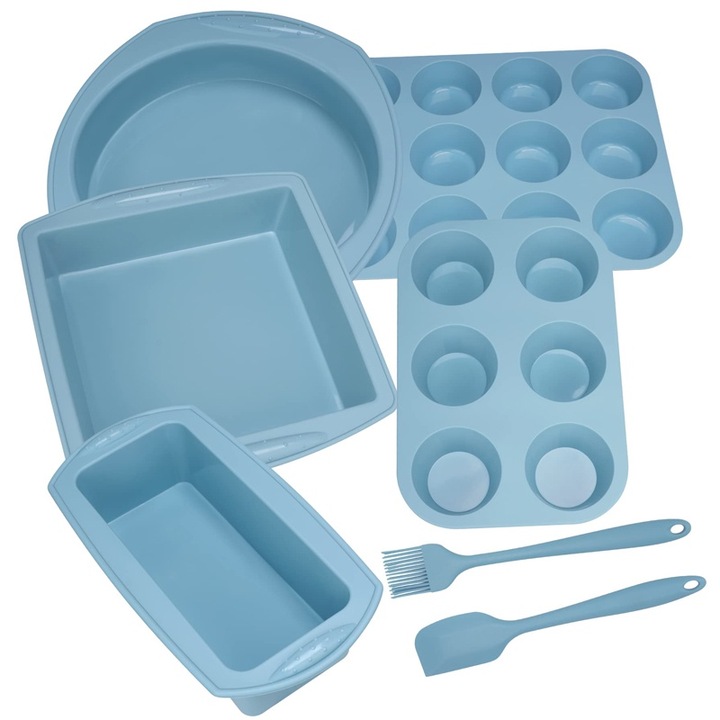 5 db szilikon tepsi készlet, hőálló, tapadásmentes, kék