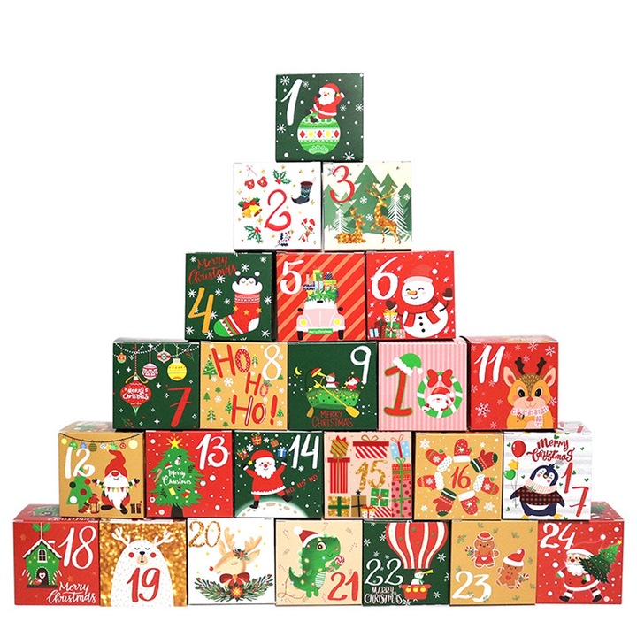 Set 24 cutii de cadou pentru Advent, multicolor, 7x7x7cm