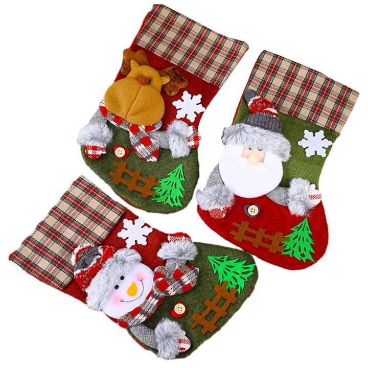 Set 3 Sosete de Craciun, Mos Craciun/Omul de Zapada/Ren, plus, multicolor, 32x16x19cm