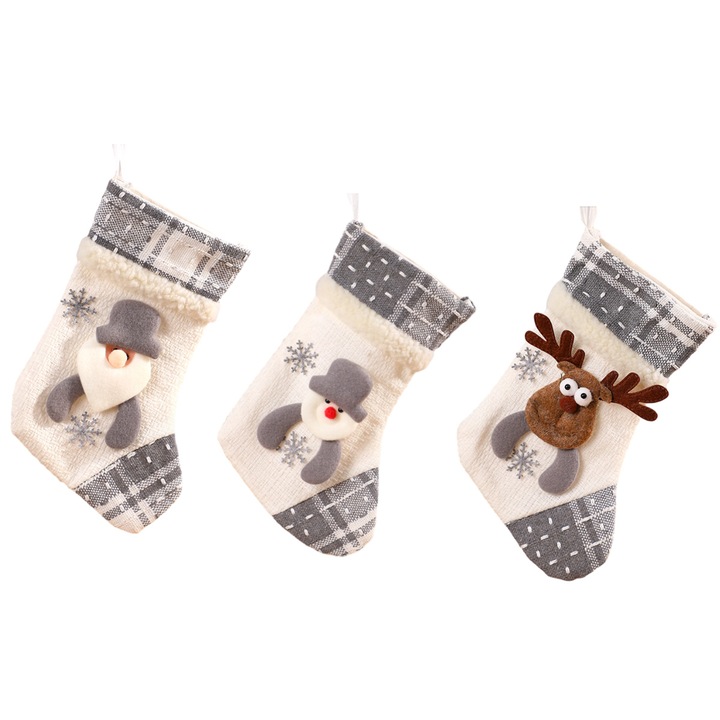Set 3 Ciorapi de Craciun, Decoratiuni Tematice, 26.5x17cm, Multicolor