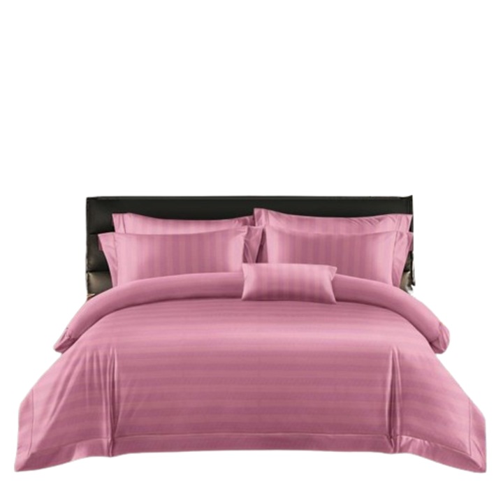 Lenjerie pat dublu, damasc roz, 4 piese