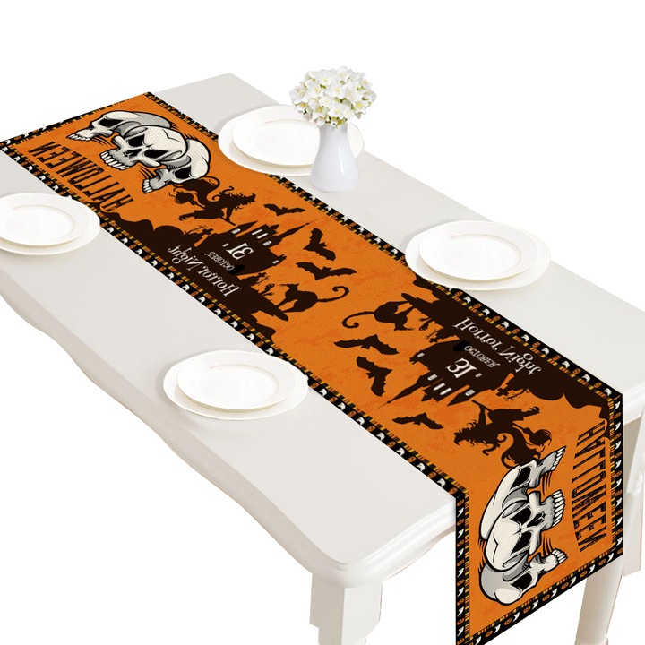 AMRINUGL asztalterítő, Halloween dekoráció, mosható, fekete, 30x182cm