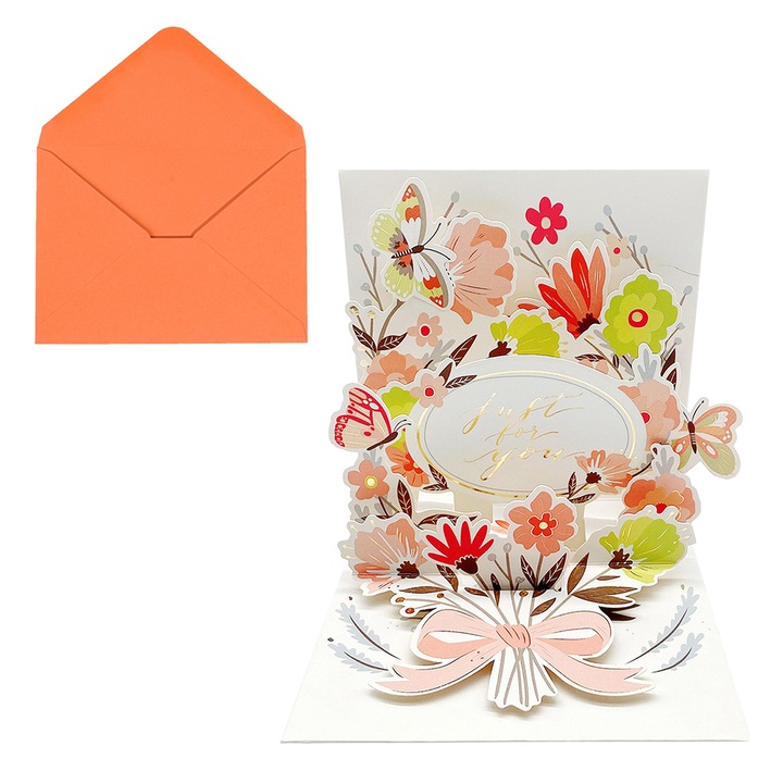 Set felicitari multumire, flori, 13.3x13.3cm, plic 14x14cm