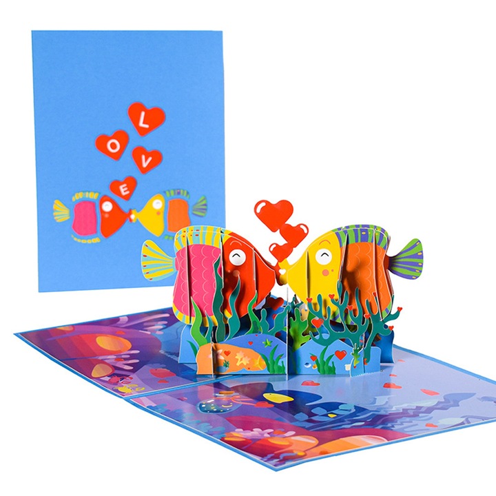 Felicitare 3D Ziua Indragostitilor, romantica, multicolor, 20x15cm
