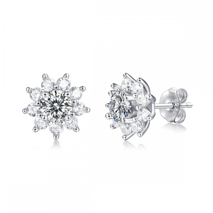 Дамско сребърни обици с изкуствени диаманти-Мойсанити, 0.5 ct най-високия клас цвят D, почти перфектна чистота VVS1, сертификат GRA