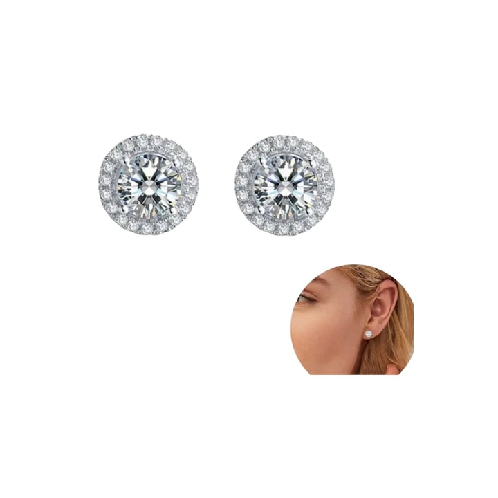 Дамско сребърни обици с изкуствени диаманти-Мойсанити, 1 ct най-високия клас цвят D, почти перфектна чистота VVS1, сертификат GRA