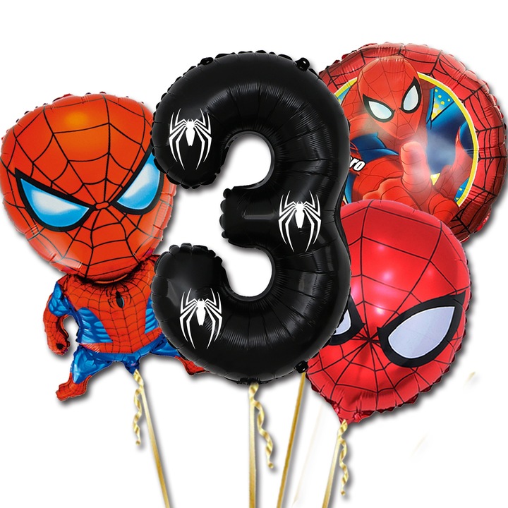 Set baloane Spider Man, folie de aluminiu, aniversare 3 ani, negru, 32 inch