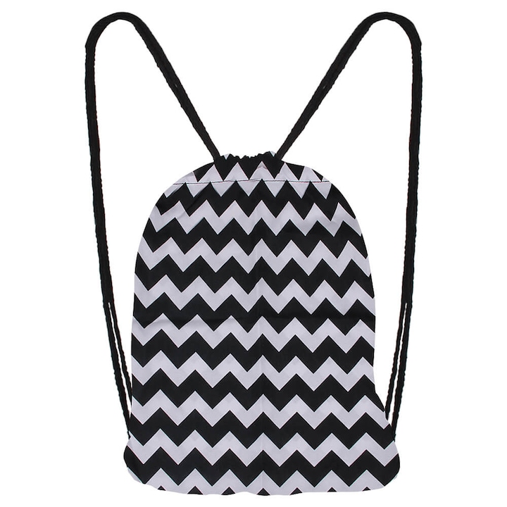 Sac sport alb-negru Zig Zag Dungi RAINBOW, 37x32 cm, Negru-Alb