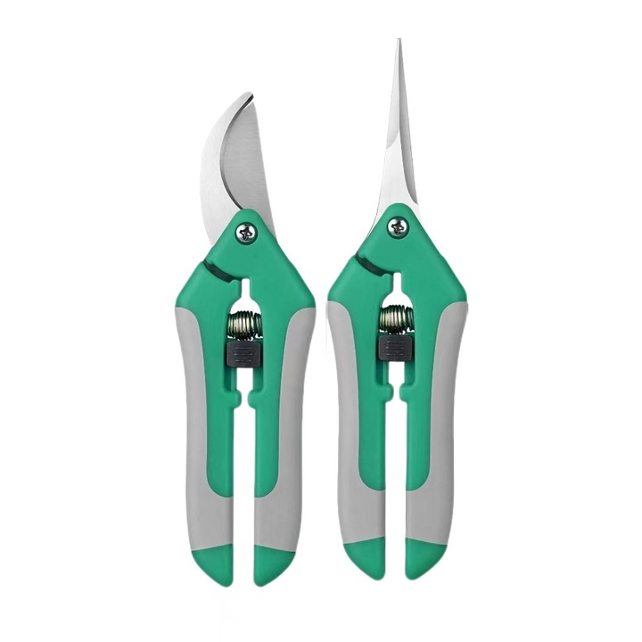 Set 2 foarfeci multifunctionale pentru gradinarit, taiere ramuri si cules fructe, verde