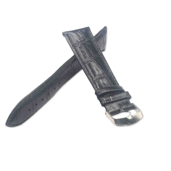 Curea de ceas piele naturala culoare neagra cu imprimeu crocodil masura 22 mm