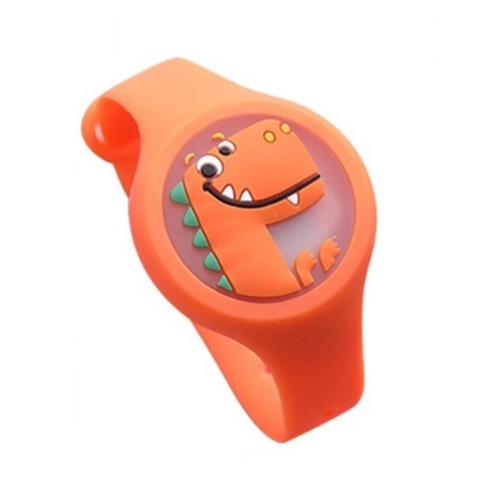 Bratara impotriva Tantarilor si Insectelor pentru Copii, DAVIDAMI CONCEPT® cu Uleiuri Naturale, iluminare LED si Bratara Ajustabila, model Dinozaur Portocaliu