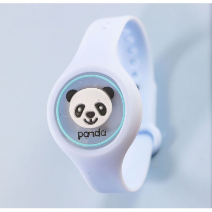 Bratara impotriva Tantarilor si Insectelor pentru Copii, DAVIDAMI CONCEPT® cu Uleiuri Naturale, iluminare LED si Bratara Ajustabila, model Urs Panda