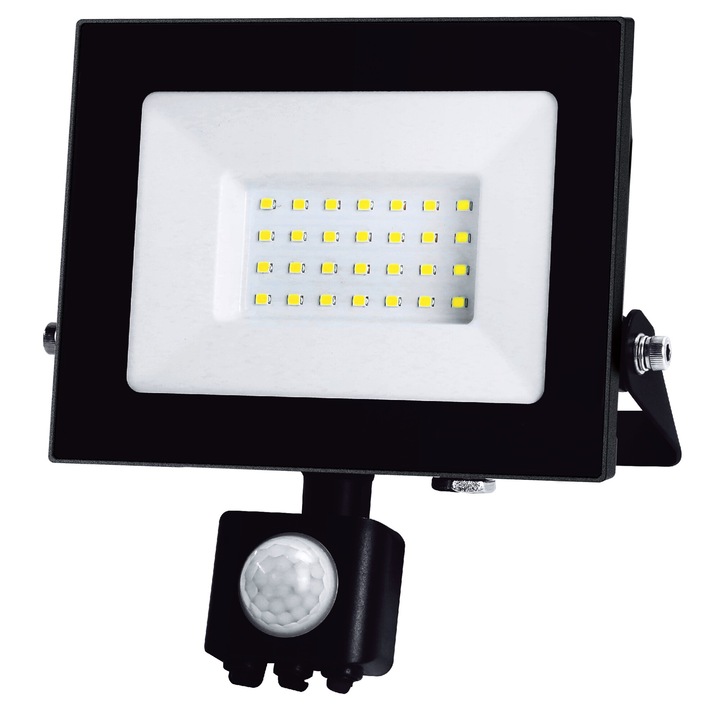 Proiector LED cu senzor 30W, 3300lm, IP65, 4000K, negru, Well