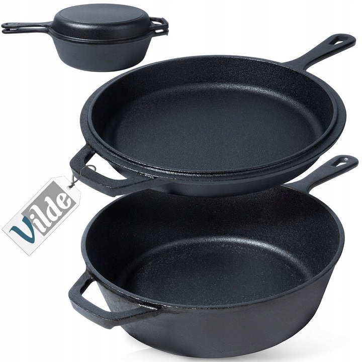 Set Oale Si Tigai Din Fonta, Vilde, Cast Line, 24 cm / 3.5 L, Fonta, Rezistente La Temperaturi Ridicate, Manere Confortabile, Functionale Pentru Prajit Si Copt, Calitate Inalta A Materialelor, Negru