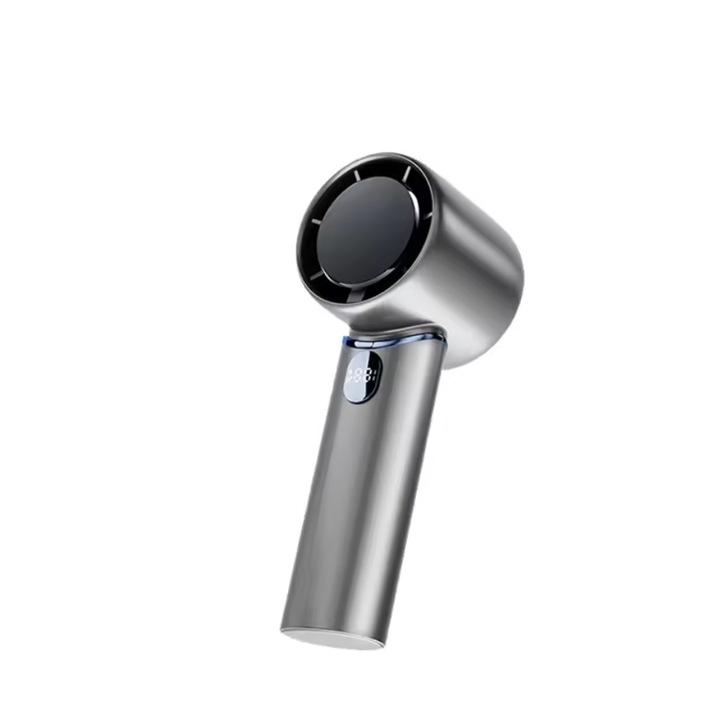 Преносим вентилатор, персонално охлаждане, 9m/s, 19,5 часа автономност, метален, с LCD дисплей, USB-C зареждане, сив