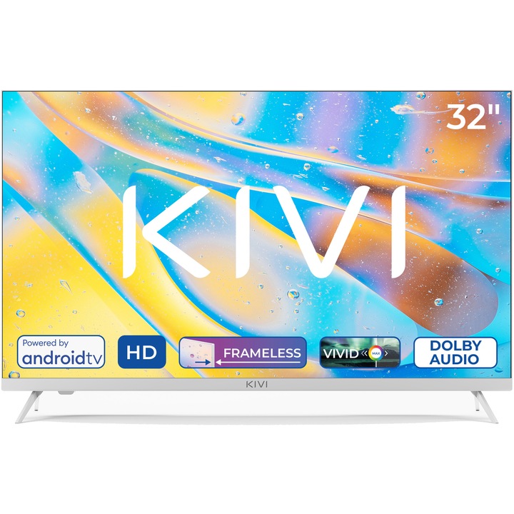 Televizor KIVI LED 32H760QW, 80 cm, Smart Android TV, HD, Clasa E, Alb