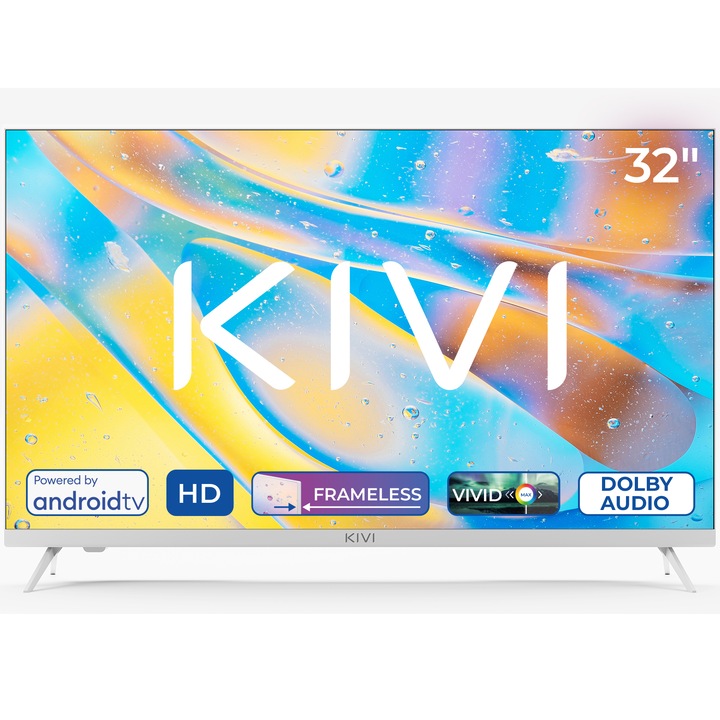 Телевизор KIVI LED 32H760QW, 32" (80 см), Smart Android TV, HD, Клас E, Бял