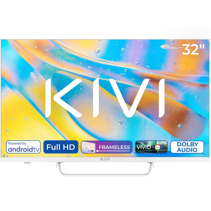Телевизор KIVI LED 32F760QW, 32" (80 см), Smart Android TV, Full HD, Клас E, Бял