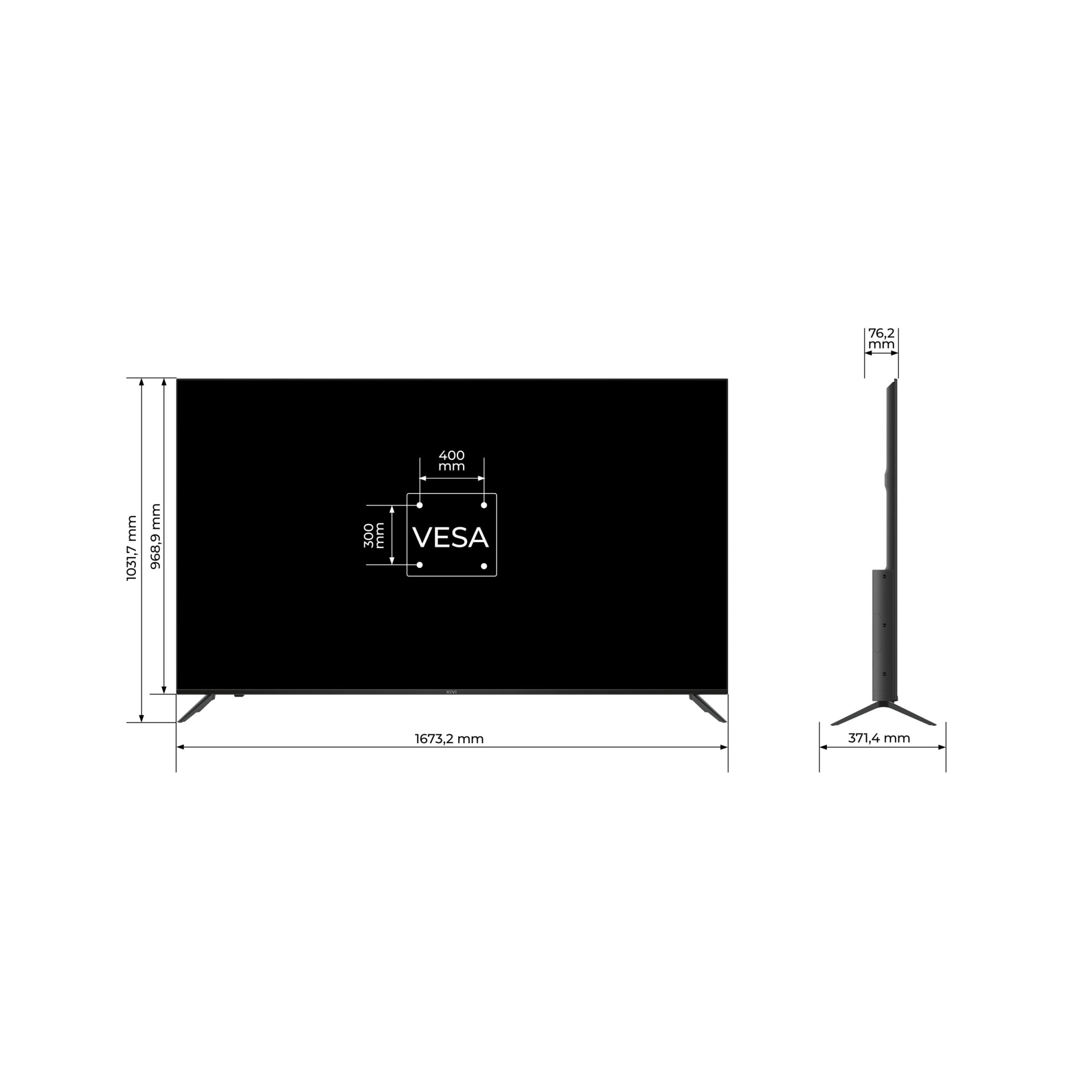 Televizor KIVI LED 75U760QB, 191 cm, Smart Android TV, 4K Ultra HD, Clasa F