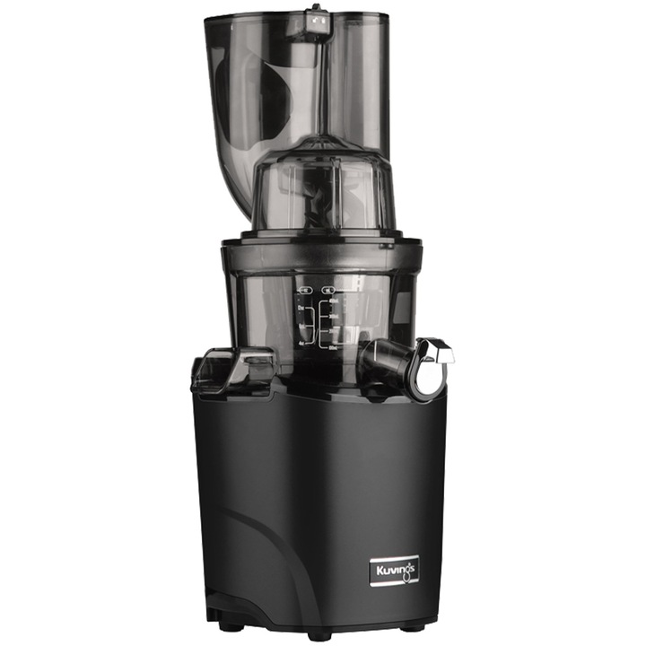 Сокоизстисквачка Kuvings REVO 830-RD за плодове и зеленчуци със шнек и студено пресоване с двойна фуния, 200W, 50 pm, Контейнер за сок 0,4 л, Функция реверс, Черен
