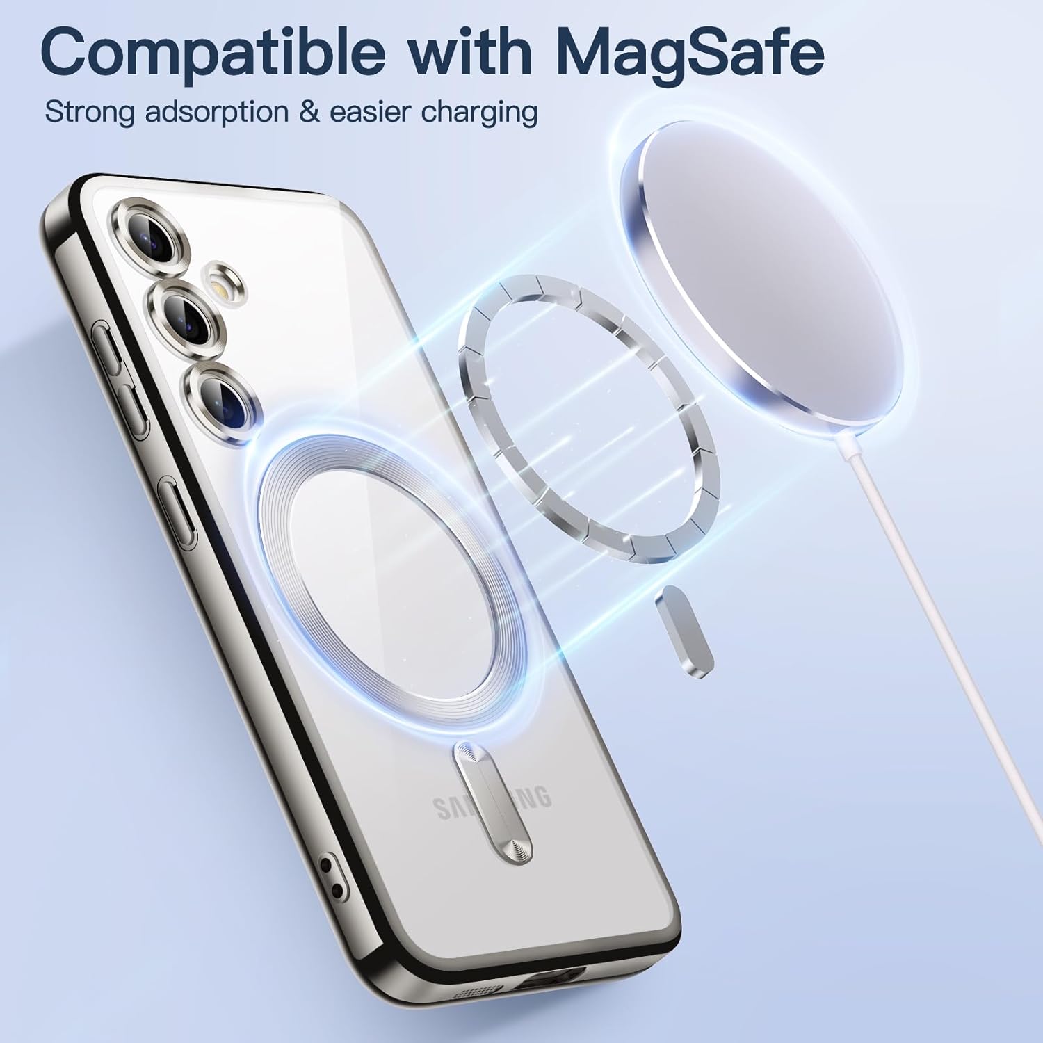 Husa pentru Samsung Galaxy A55 5G cu Magsafe integrat, SKYDDAR Luxury Shield - Argintiu