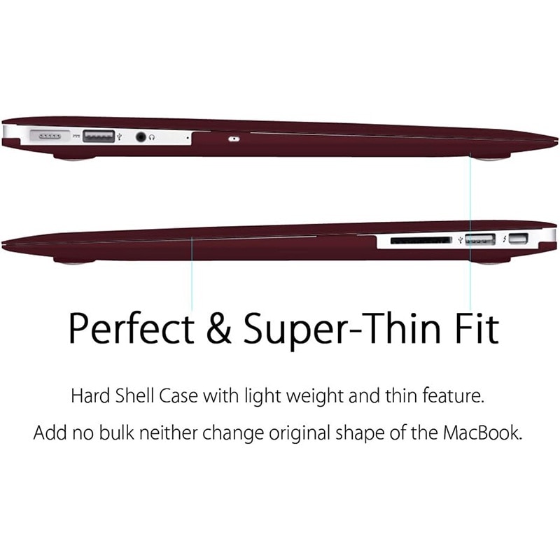 Husa laptop Kosiil, compatibila MacBook Air 13 inch (A1369/A1466), Ultra-Slim, Vin Rosu