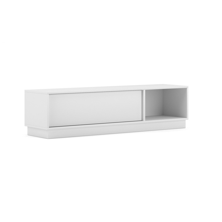 Скрин GLOBALST FLAME LOW LE 2K, За телевизор, С рафт, Матово бяло, 140x36.2x35cм