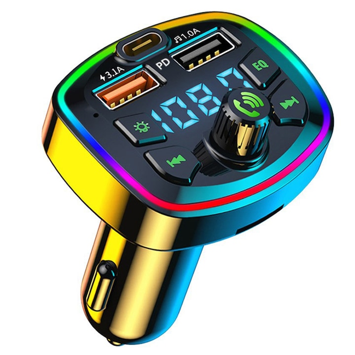 Modulator FM Bluetooth 5.0 incarcare rapida RGB negru