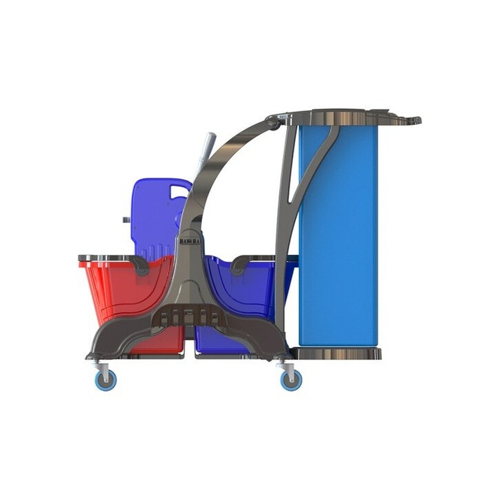 Количка За Почистване Dacenergy, Солидна Конструкция, 2 Кофи, 25 Литра, Професионална Машина За Изцеждане На Моп, Място За Съхранение На Почистващи Продукти, Синьо И Червено