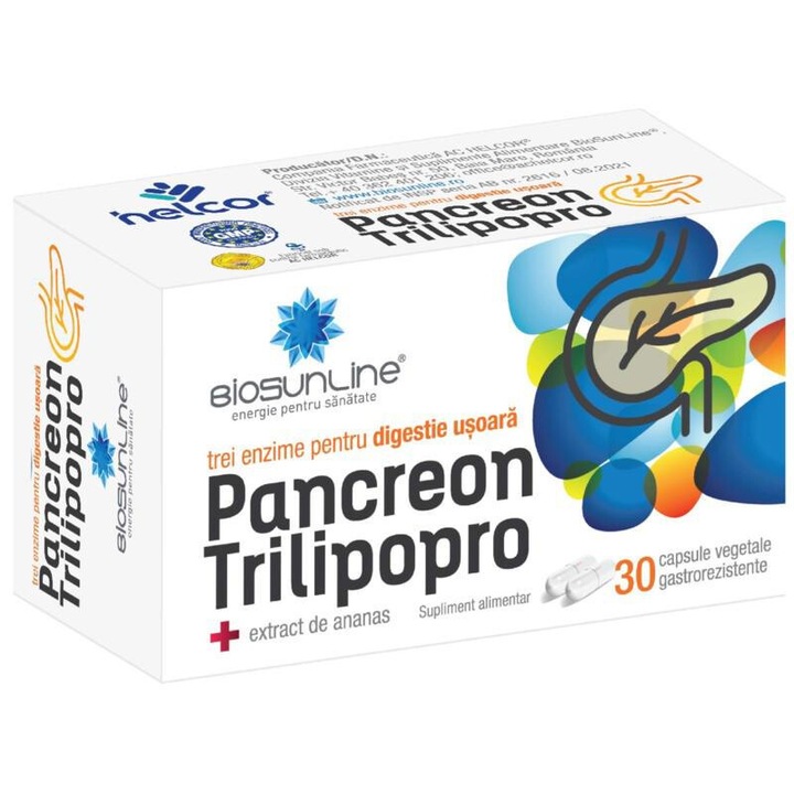 Enzime Digestive Pancreon Trilipopro BioSunLine 30 capsule vegetale Gastrorezistente Helcor