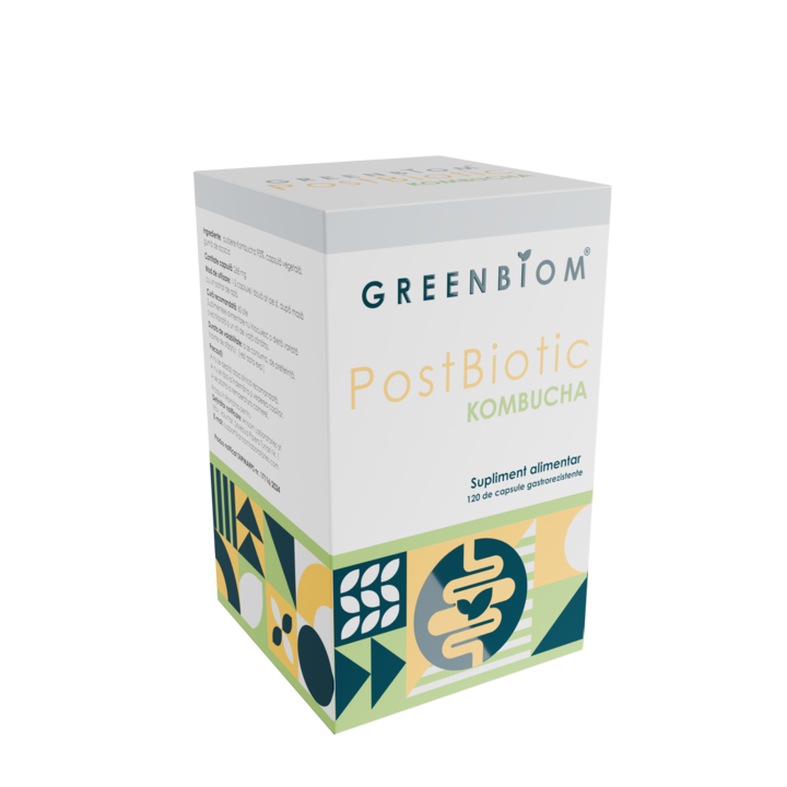 Supliment alimentar PostBiotic KOMBUCHA, Detoxifiere colon si imbunatatire sistem digestiv, 120 capsule
