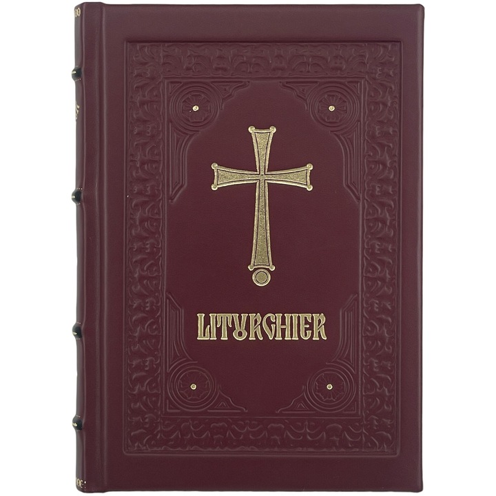 Liturghier, legat manual in piele naturala grena, goldschnit - Editura Institutului Biblic si de Misiune Ortodoxa