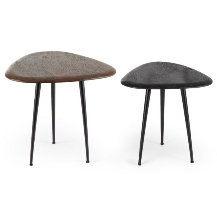 Комплект от 2 стоманени маси мангово дърво черно кафяво Mayo 50x50x50 см, 40x40x40 см