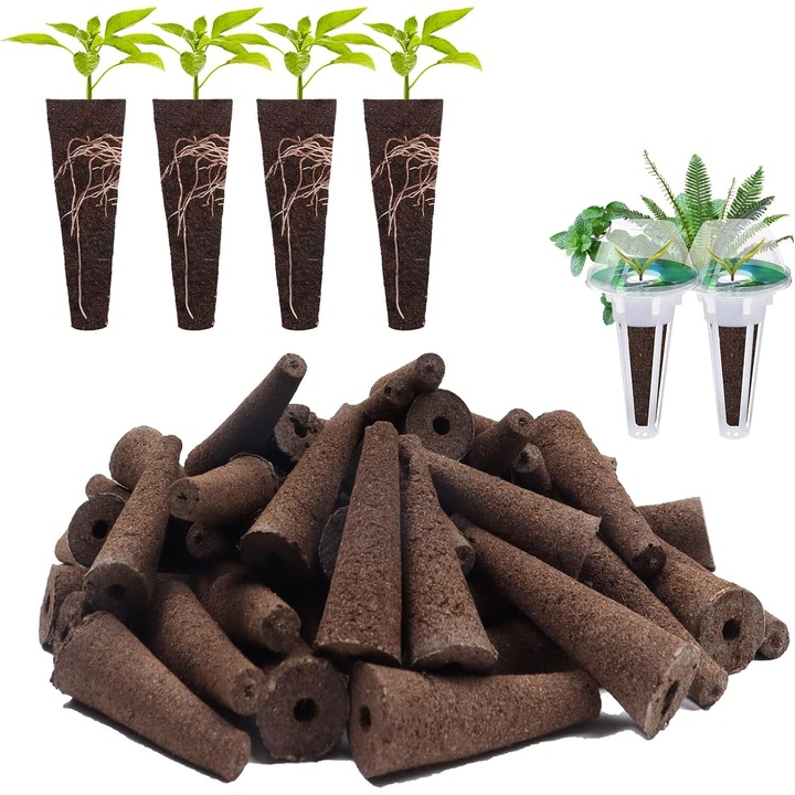 Set 12 bureti Regal Bliss ®, pentru cresterea plantelor, set de capsule pentru ghiveci de plante cu sistem de cultivare hidroponica fara sol, inlocuitori de bureti pentru gradina hidroponica, Maro