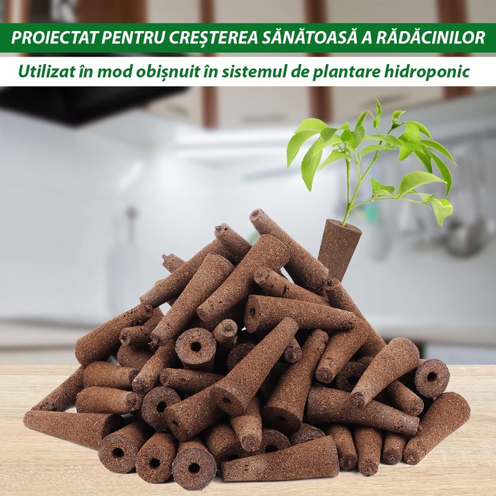 Set 12 bureti Regal Bliss ®, pentru cresterea plantelor, set de capsule pentru ghiveci de plante cu sistem de cultivare hidroponica fara sol, inlocuitori de bureti pentru gradina hidroponica, Maro