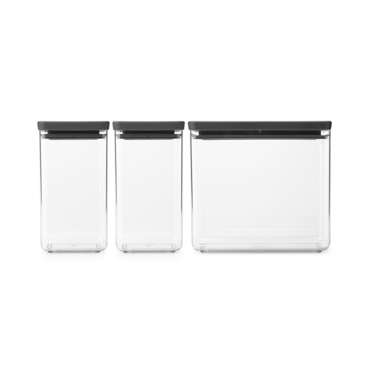 Set 3 recipiente depozitare dreptunghiulare, gri inchis, plastic, 2x1.6 l+1x3.5 l, Brabantia - 8710755230707