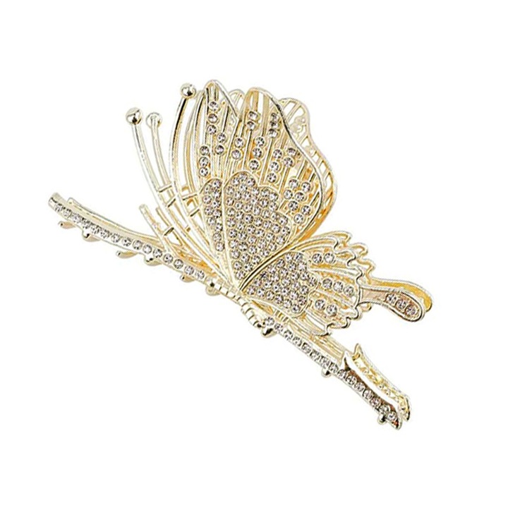 Retro hajcsat pillangós mintával, arany, 3,5x5x11,5 cm