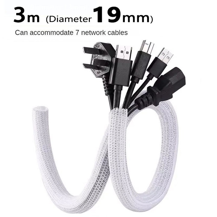 3m x 19mm, kashemano, Organizator cabluri autoinchidere, protectie impotriva rozatoarelor, rezistent la temperaturi inalte, alb