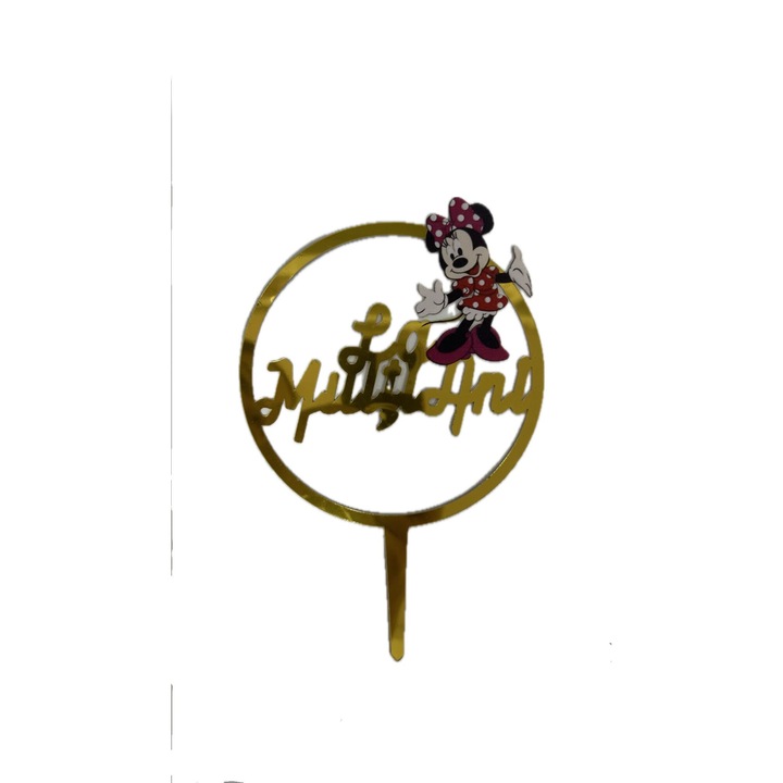 Decoratiune Topper Tort Minnie La Multi Ani, It's Party Time, 18 x 12 cm