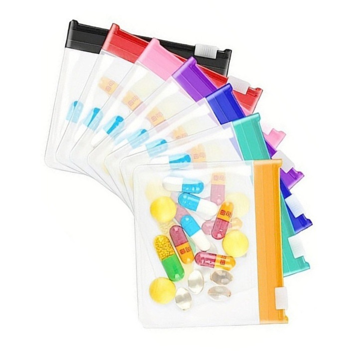 Set de 7 pungi medicale cu fermoar, rezistente la apa, multicolor, 7.6x7cm