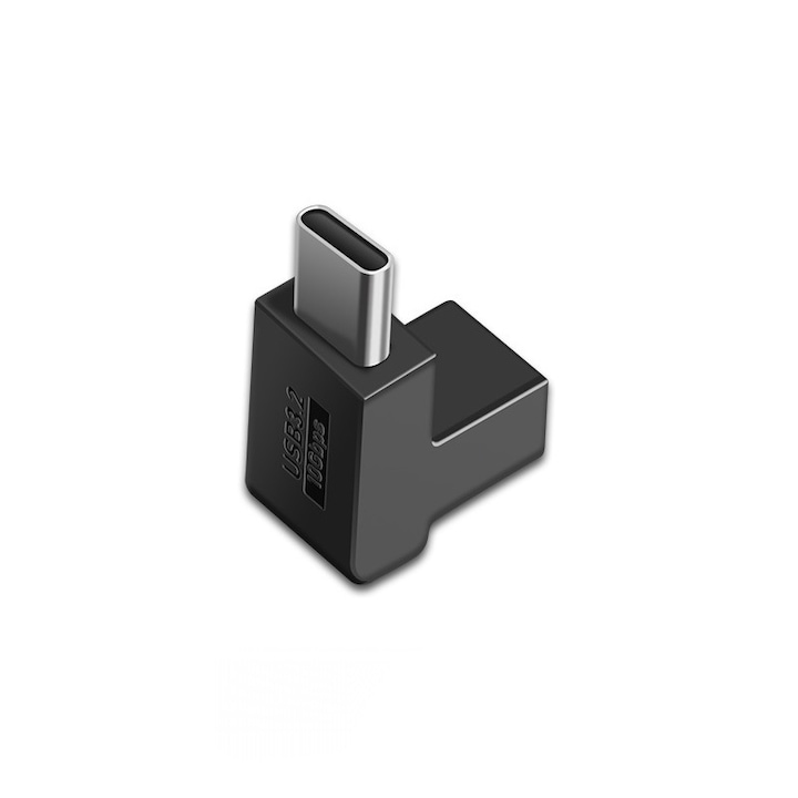 Adaptor USB-C unghi 90 grade, incarcare rapida 100W, transfer date 10Gbps, negru, 1.5x1.5cm